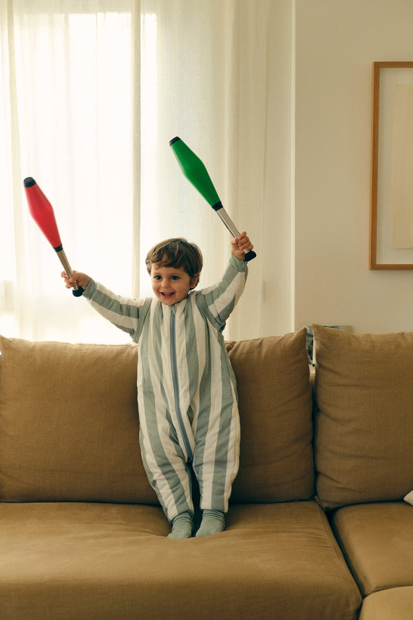 Schlafsack mit Füßen und umklappbaren Bündchen - TOG 2.5 – POPCORN STRIPES– MIT ÄRMELN und socken