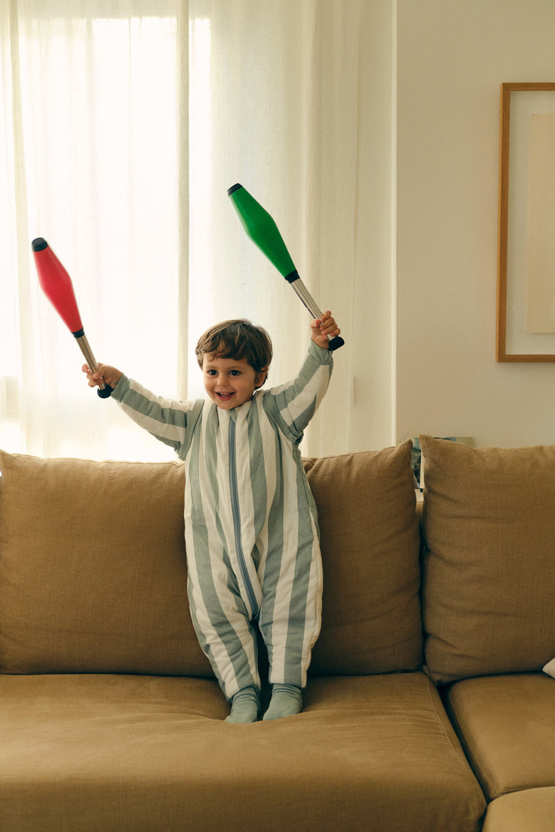 Schlafsack mit Füßen und umklappbaren Bündchen - TOG 2.5 – POPCORN STRIPES– MIT ÄRMELN und socken